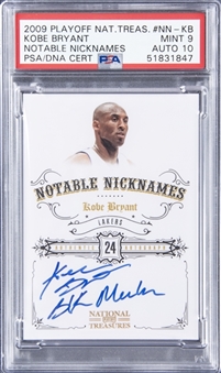 2009-10 Panini Playoff National Treasures Notable Nicknames "Black Mamba" #NN-KB Kobe Bryant Signed Card (#52/99) - PSA MINT 9, PSA/DNA 10